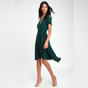 Lulus Rise to the Occasion Emerald Green Midi Wrap Dress